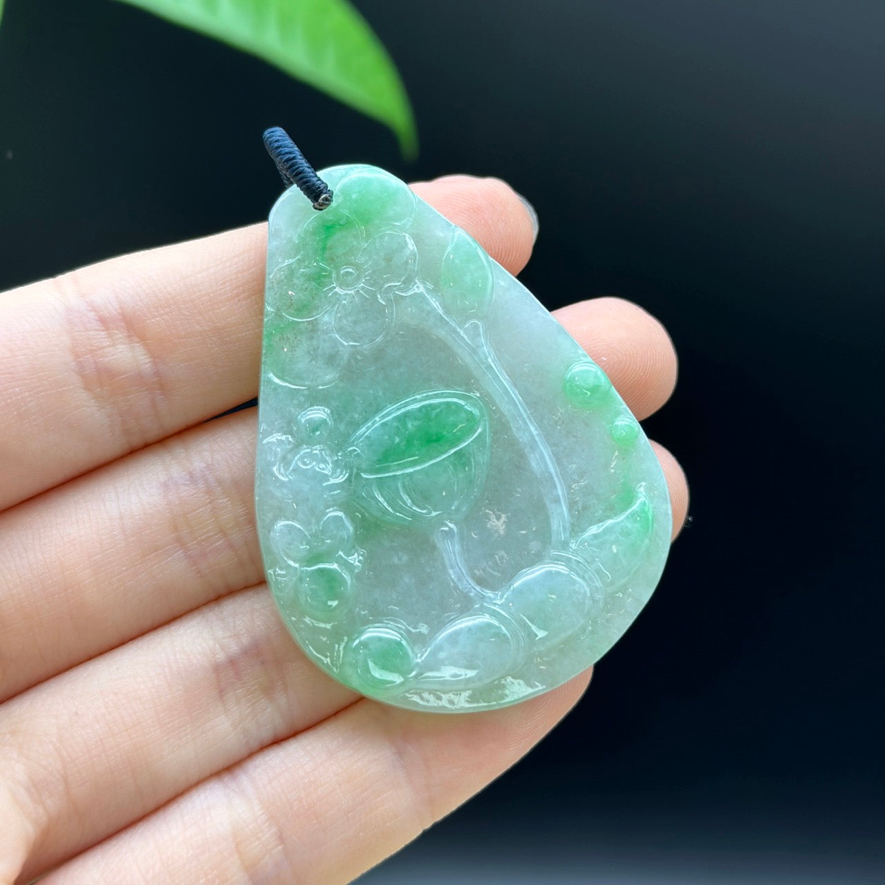 RealJade Green Jadeite Jade Lotus Pendant Necklace