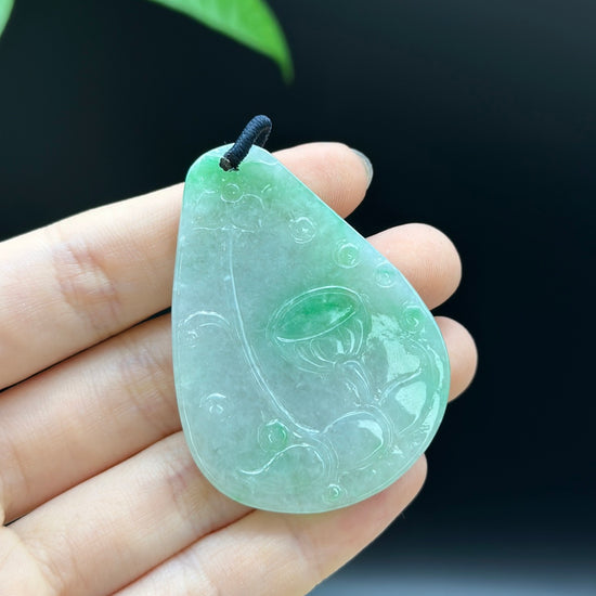 RealJade Green Jadeite Jade Lotus Pendant Necklace