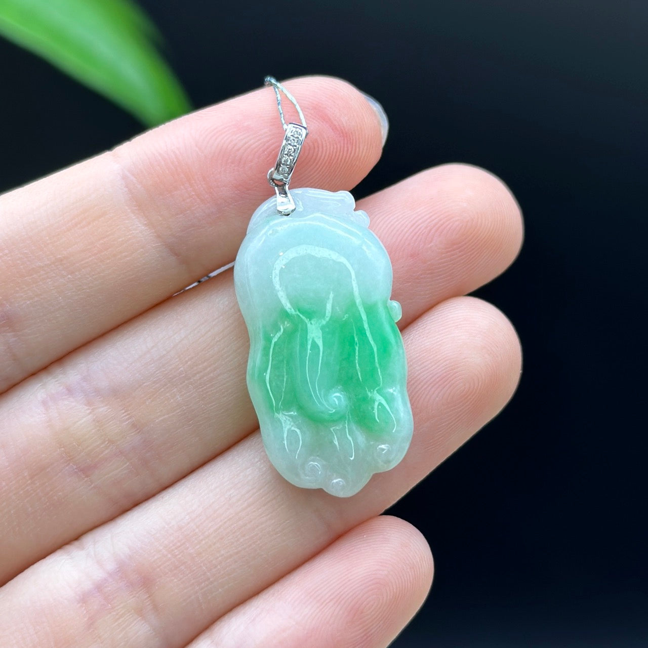 Load image into Gallery viewer, Genuine Burmese Ice Green Jadeite Pendant with 18k White Gold Bail
