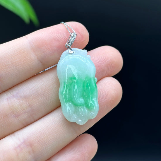 Load image into Gallery viewer, Genuine Burmese Ice Green Jadeite Pendant with 18k White Gold Bail

