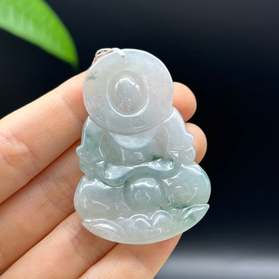 Load image into Gallery viewer, &amp;quot;Goddess of Compassion&amp;quot; Genuine Ice Blue Burmese Jadeite Jade Guanyin Necklace
