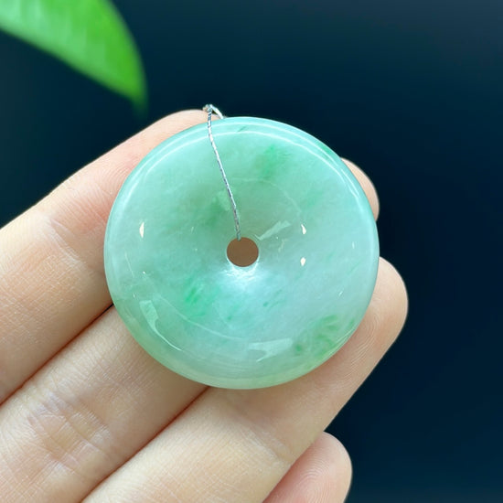 Load image into Gallery viewer, RealJade® &amp;quot;Good Luck Button&amp;quot; Necklace Ice Green Jadeite Jade Lucky Ping An Kou Pendant
