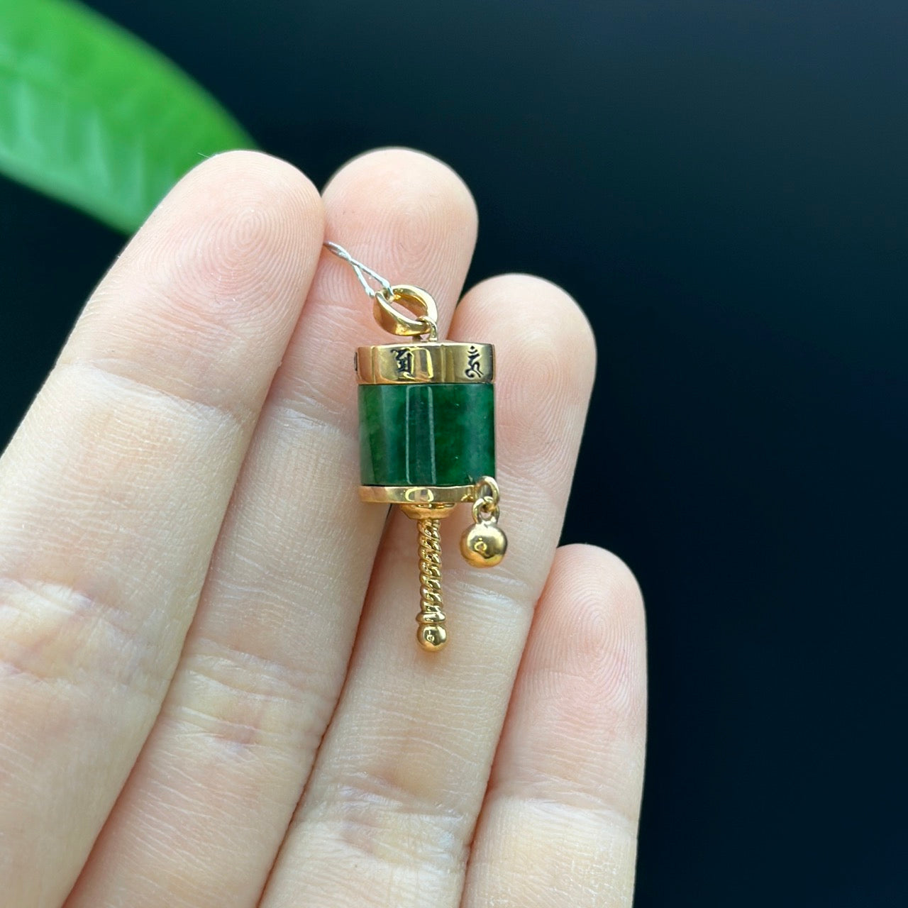 RealJade® "Buddist Prayer wheel" 18k Rose Gold Genuine Burmese Jadeite Jade Pendant Necklace - Buddha Dharma - Jade Jewelry
