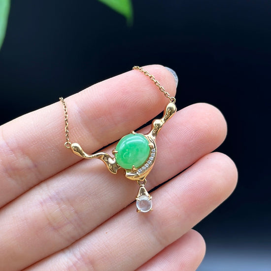 Load image into Gallery viewer, RealJade 18k Rose Gold Jadeite Jade Diamond Bubble Pendant Necklace
