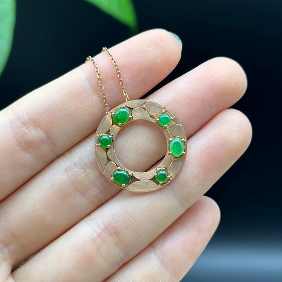 Load image into Gallery viewer, RealJade 18k Rose Gold Genuine Ice Green Jadeite Jade Pendant
