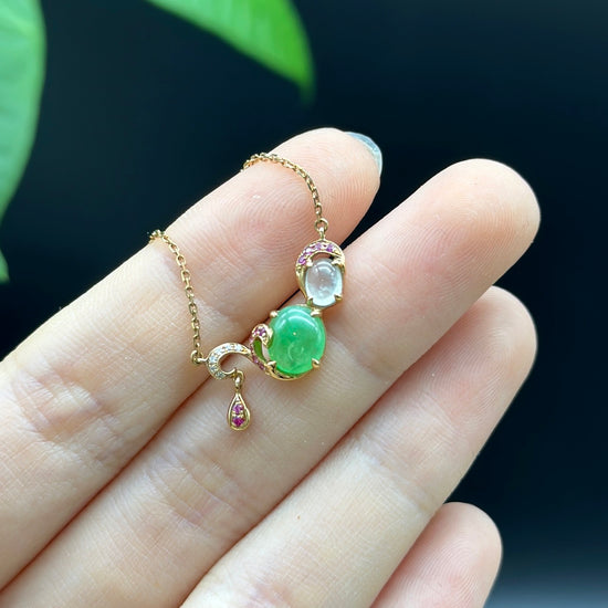 RealJade 18k Rose Gold Jadeite Jade Diamond Bubble Pendant Necklace