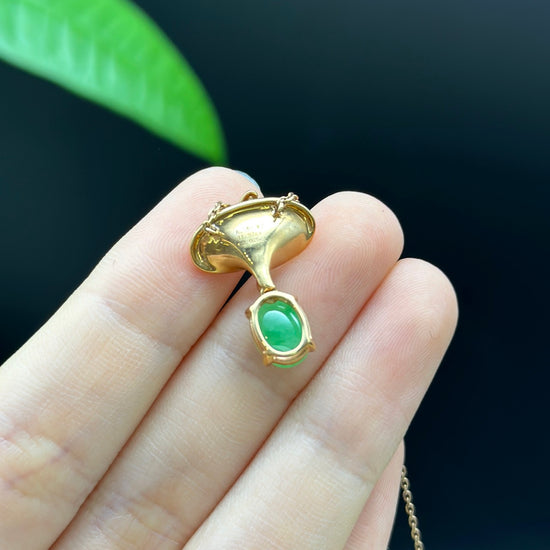 Load image into Gallery viewer, 18K Rose Gold &amp;quot;Morning Glory&amp;quot; Genuine Jadeite Jade Pendant with Diamonds
