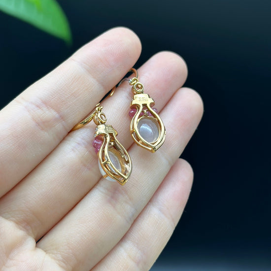 Load image into Gallery viewer, 18k Rose Gold Genuine Ice Jadeite Jade Earrings With Diamonds
