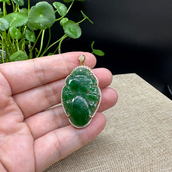 RealJade Co.¨ Genuine Burmese Green Jadeite Jade RuYi Pendant with 18k Rose Gold Diamond Bail