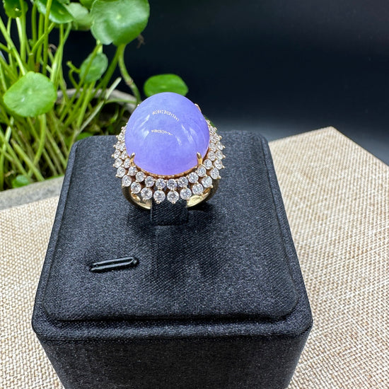 RealJade® "Amelie" 18k Rose Gold Natural Purple Jadeite Engagement Ring With Diamonds