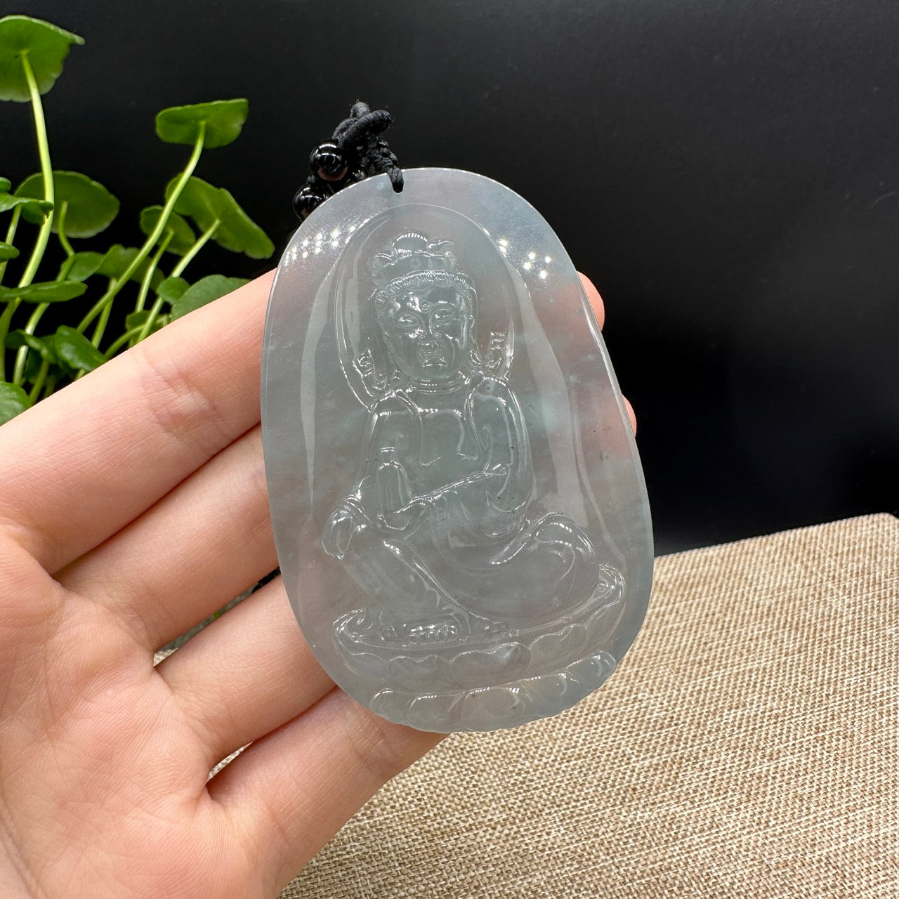 High end  "Goddess of Compassion" Genuine Ice Burmese Jadeite Jade Guanyin Necklace