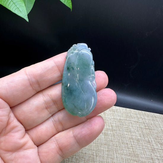 Natural Ice Green Jadeite Jade Shou Tao ( longevity Peach ) Necklace