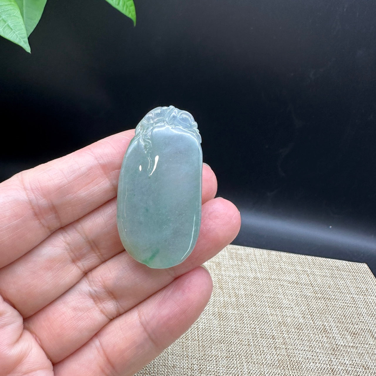Natural Ice Blue Green Jadeite Jade Shou Tao ( longevity Peach ) Necklace