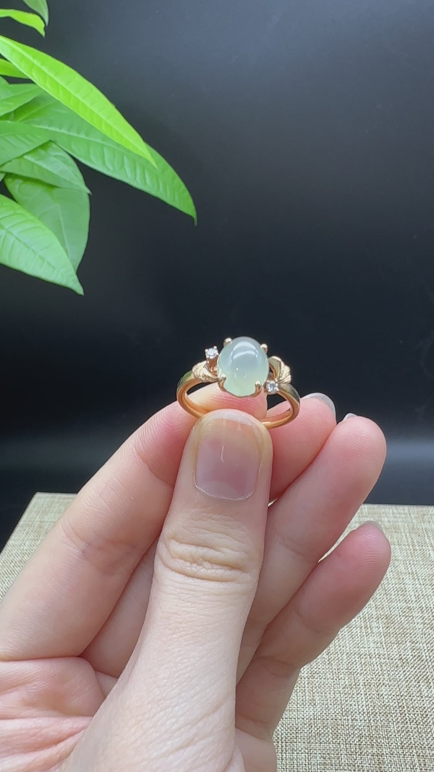 Load and play video in Gallery viewer, RealJade® &amp;quot;Amelie&amp;quot; 18k Rose Gold Natural Ice  Jadeite Engagement Ring With Diamonds
