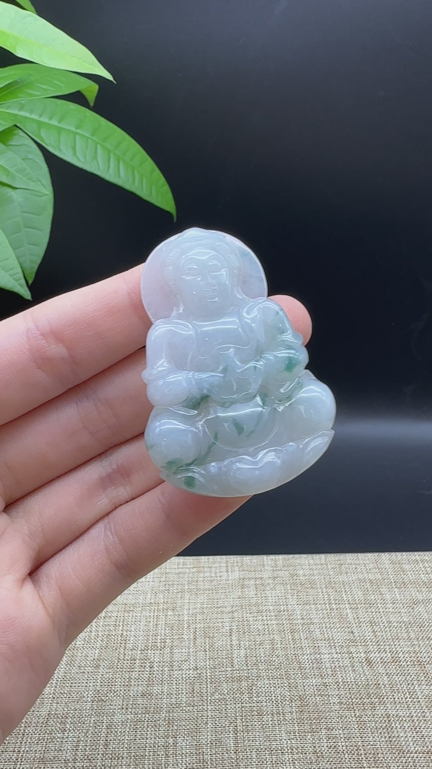 Load and play video in Gallery viewer, &amp;quot;Goddess of Compassion&amp;quot; Genuine Ice Blue Burmese Jadeite Jade Guanyin Necklace
