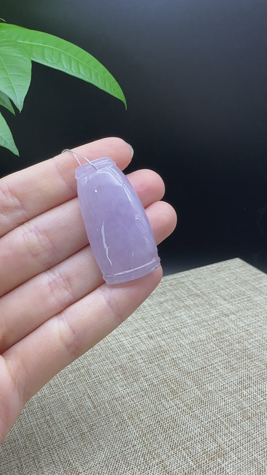 Load and play video in Gallery viewer, Genuine Ice Purple Jadeite Jade &amp;quot;Good Luck Bamboo&amp;quot; Pendant Necklace
