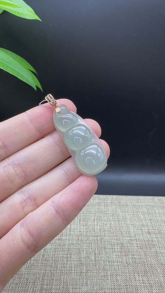 Load and play video in Gallery viewer, Genuine Burmese Ice Green Jadeite Pendant with 18k Yellow Gold Bail
