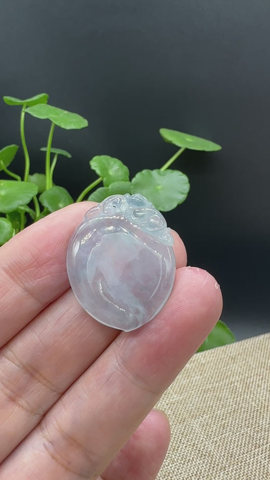 Load and play video in Gallery viewer, High end Natural Ice Jadeite Jade Shou Tao ( longevity Peach ) Necklace
