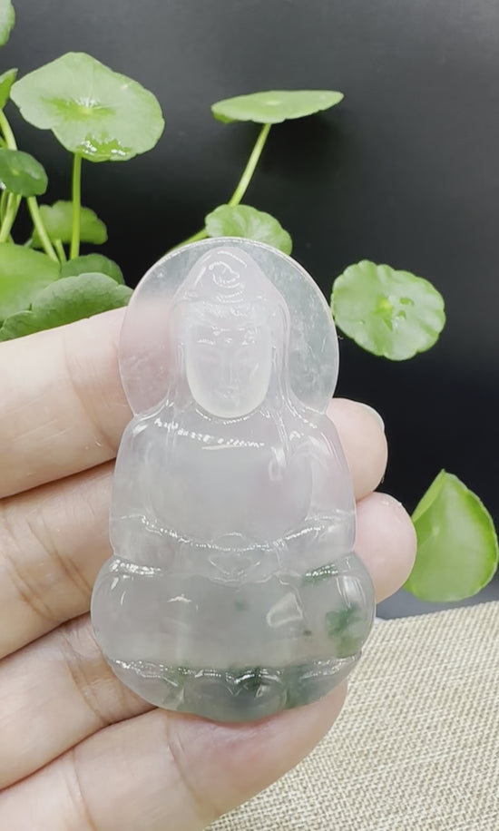 Load and play video in Gallery viewer, High end  &amp;quot;Goddess of Compassion&amp;quot; Genuine Ice Burmese Jadeite Jade Guanyin Necklace
