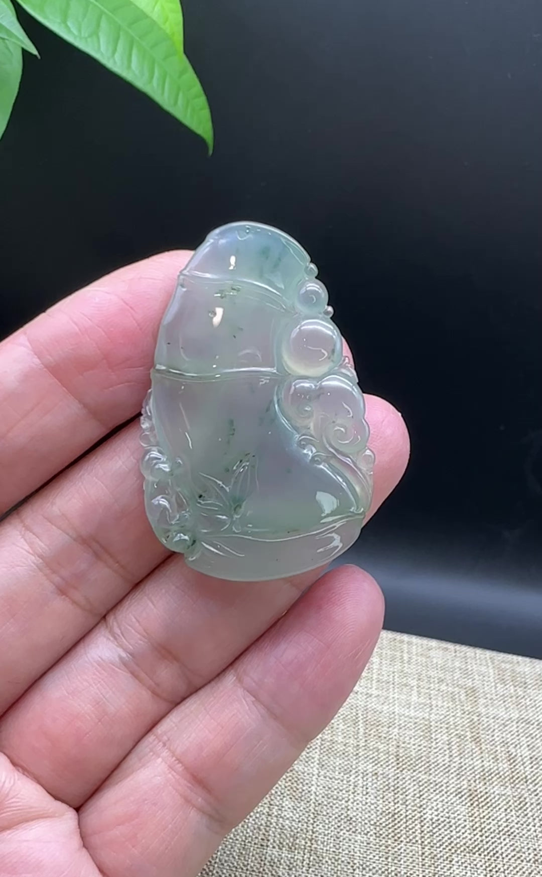 Load and play video in Gallery viewer, Genuine Ice Green Jadeite Jade &amp;quot;Good Luck Bamboo&amp;quot; Pendant Necklace
