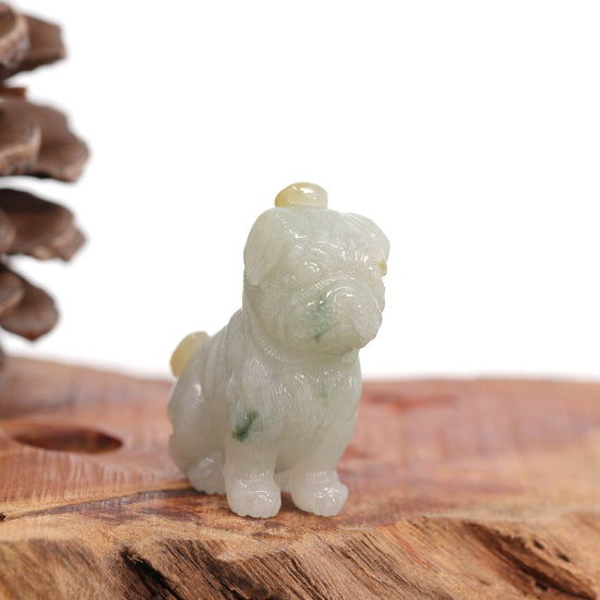 RealJade® Co. Natural Jadeite Jade Shar Pei Dog Carving, Collectibles