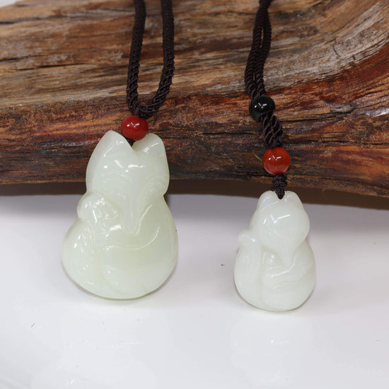 Load image into Gallery viewer, RealJade™ &amp;quot;Lucky Fox&amp;quot; Genuine Nephrite White Jade Fox Pendant Necklace
