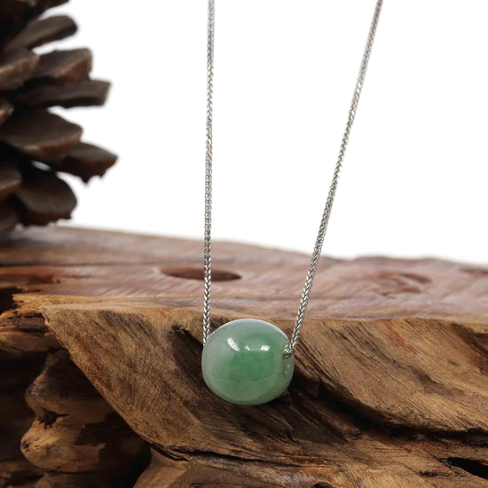 Load image into Gallery viewer, RealJade Co.¨ Jade Pendant Necklace Baikalla™ &amp;quot;Good Luck Button&amp;quot; Necklace Rich Forest Green Jade Lucky TongTong Pendant Necklace

