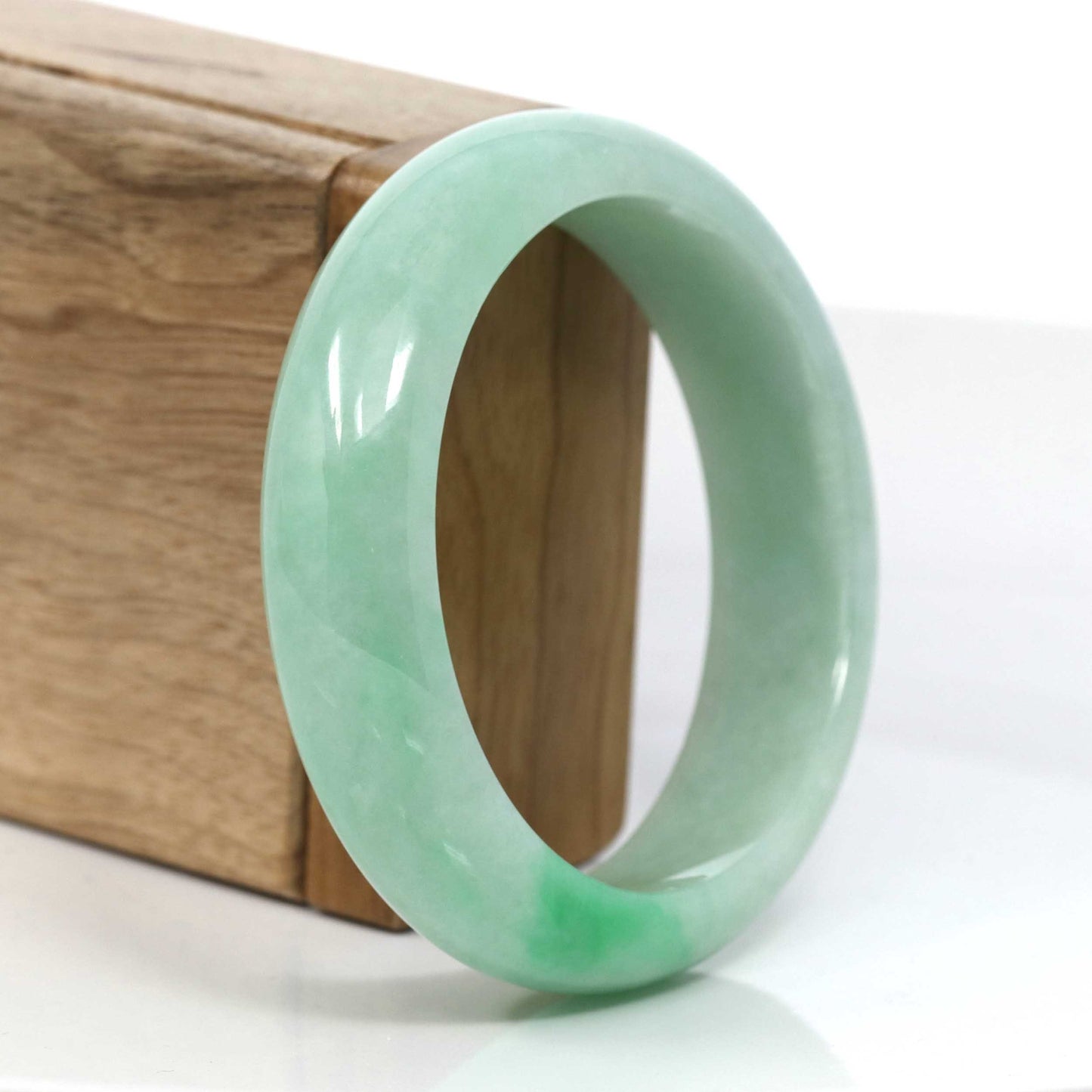RealJade Co.® Jadeite Jade Bangle Bracelet Classic Green Natural Jadeite Jade Wider Bangle Bracelet (57.8 mm) #785