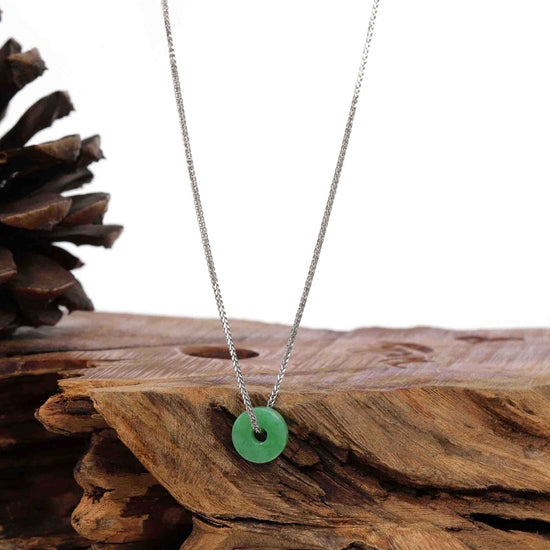 Load image into Gallery viewer, RealJade® Co. Jade Pendant Necklace Baikalla &amp;quot;Good Luck Button&amp;quot; Necklace Real Jadeite Jade Lucky KouKou Donut Pendant Necklace
