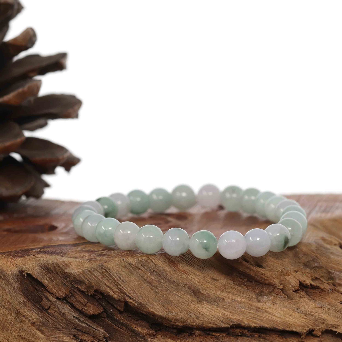 RealJade Co.® jade beads bracelet Jadeite Jade 7.5mm Round Ice Blue Green Beads Bracelet ( 7.5 mm )