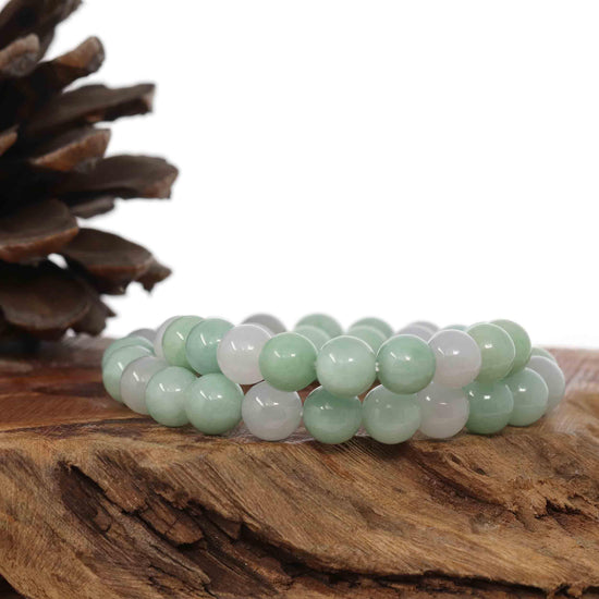 RealJade Co.® jade beads bracelet 6.5 inches Jadeite Jade 9 mm Round Green Beads Bracelet ( 9 mm )