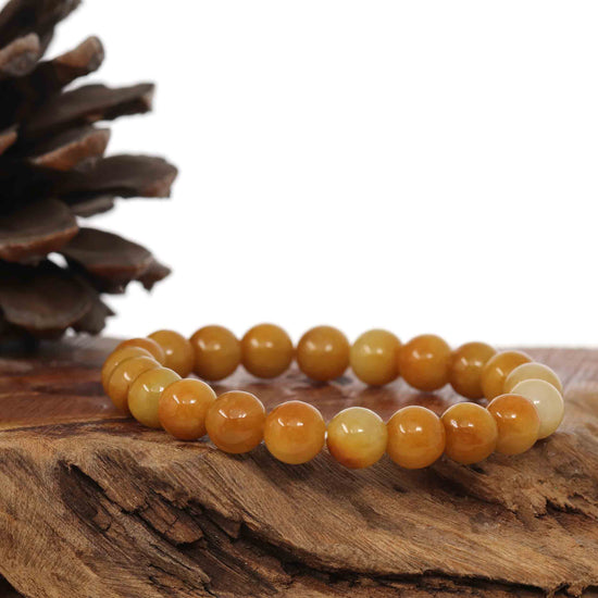 Load image into Gallery viewer, RealJade Co.® jade beads bracelet Jadeite Jade 9 mm Yellow Round Beads Bracelet ( 9 mm )
