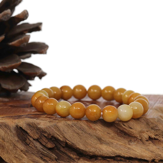Load image into Gallery viewer, RealJade Co.® jade beads bracelet Jadeite Jade 9 mm Yellow Round Beads Bracelet ( 9 mm )
