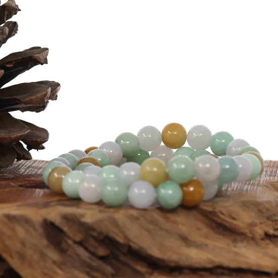 RealJade Co.® jade beads bracelet 6.5 inches Genuine Jadeite Jade Round Multiple Colors Beads Bracelet ( 9 mm)
