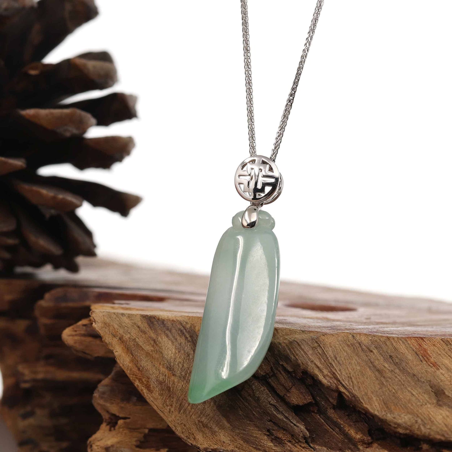 Load image into Gallery viewer, RealJade Co.® Jade Pendant Copy of Copy of Copy of &amp;quot;Shou Tao&amp;quot; (Longevity Peach) Natural Light green Jadeite Jade, Necklace With Silver Bail
