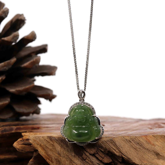 Baikalla Baikalla‚Ñ¢ Sterling Silver Genuine Nephrite Green Jade Small Buddha Pendant Necklace