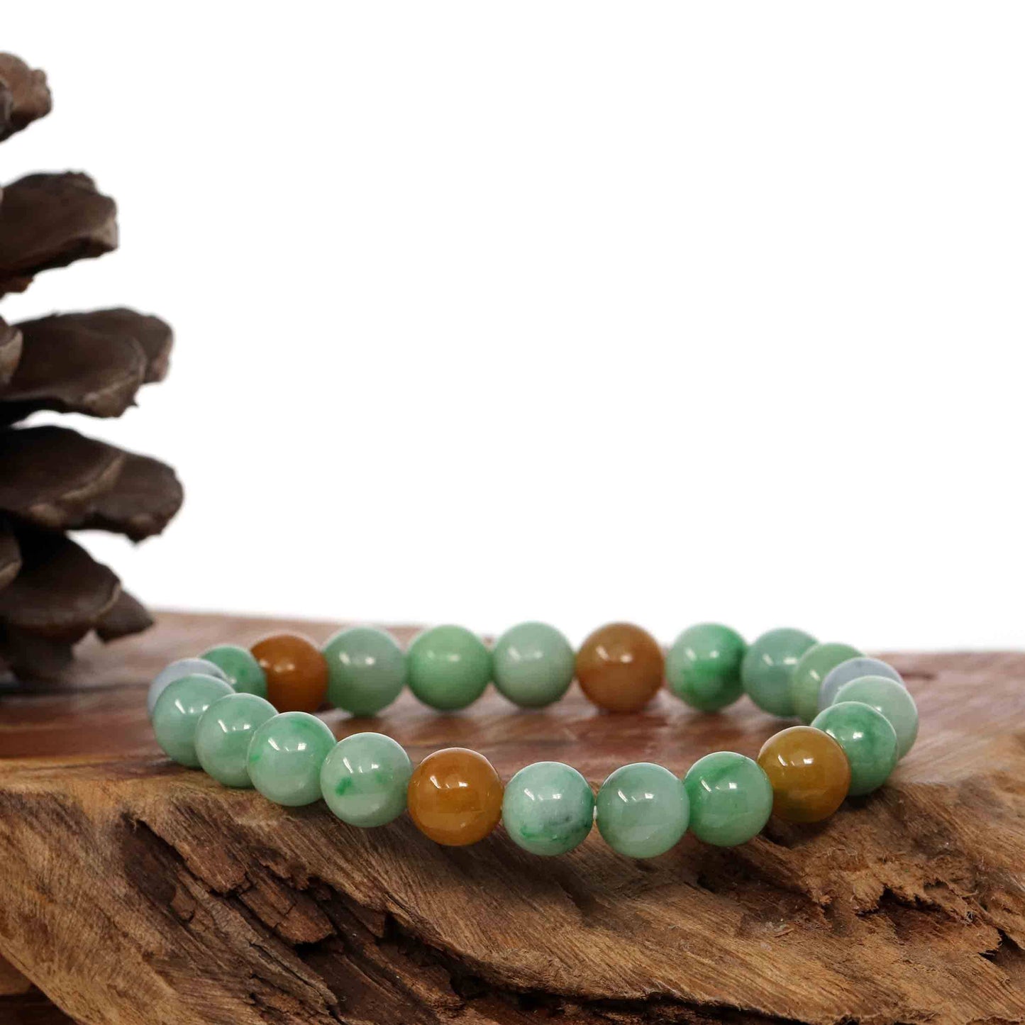 RealJade Co.® jade beads bracelet 6.5 inches Copy of Genuine Jadeite Jade Round Multiple Colors Beads Bracelet ( 9 mm)