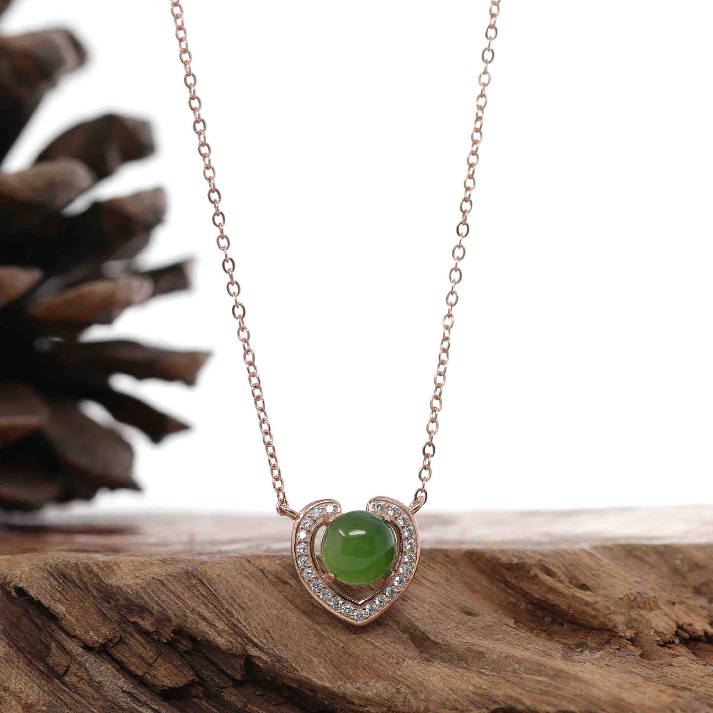 RealJade¨™ Sterling Silver Real Green Nephrite Jade Love Pendant Necklace With CZ