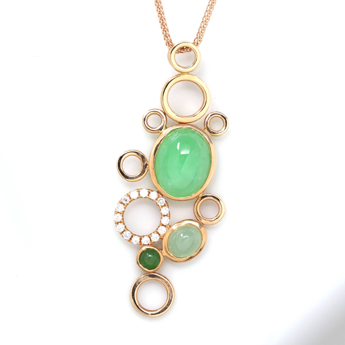 18k Rose Gold Jadeite Jade Diamond Bubble Pendant Necklace