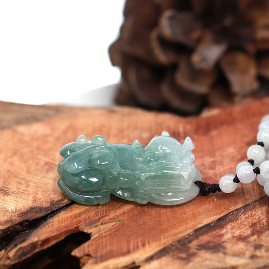 RealJade® Pi Xiu Genuine Burmese Blue Green Jadeite Jade PiXiu Pendant Necklace (FengShui Lucky)