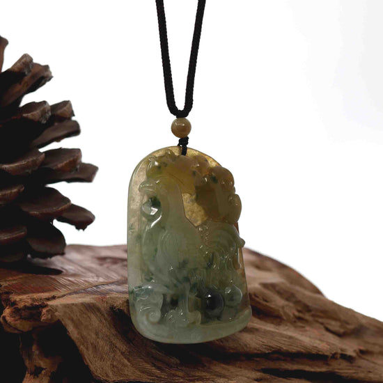Load image into Gallery viewer, Natural Honey Yellow Jadeite Jade &amp;quot;Rooster&amp;quot; Pendant Necklace For Men, Collectibles.
