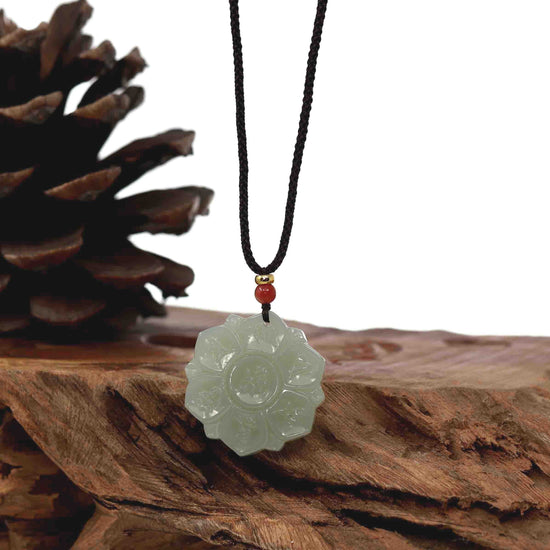 Baikalla Genuine White Nephrite Jade Lotus Pendant Necklace