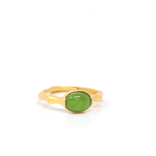 RealJade® "Classic Oval" Sterling Silver Real Green Nephrite Jade Classic Ring For Her