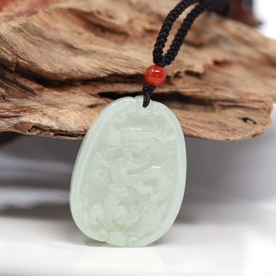 Genuine White Nephrite White Jade Dragon Pendant Necklace, Real Jade Jewelry For Men, RealJade