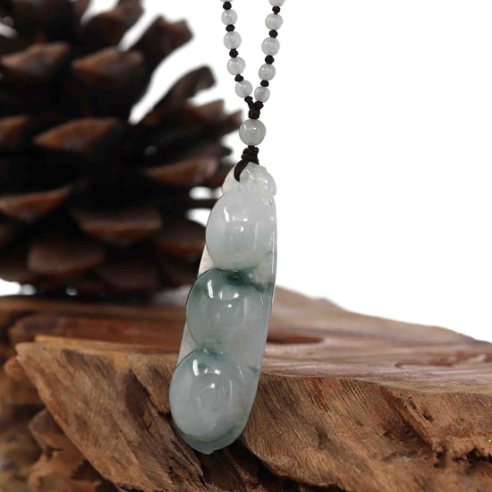 Genuine Ice Blue Jadeite Jade FU Dou Pendant Necklace With Real Jadeite jade Beads Necklace