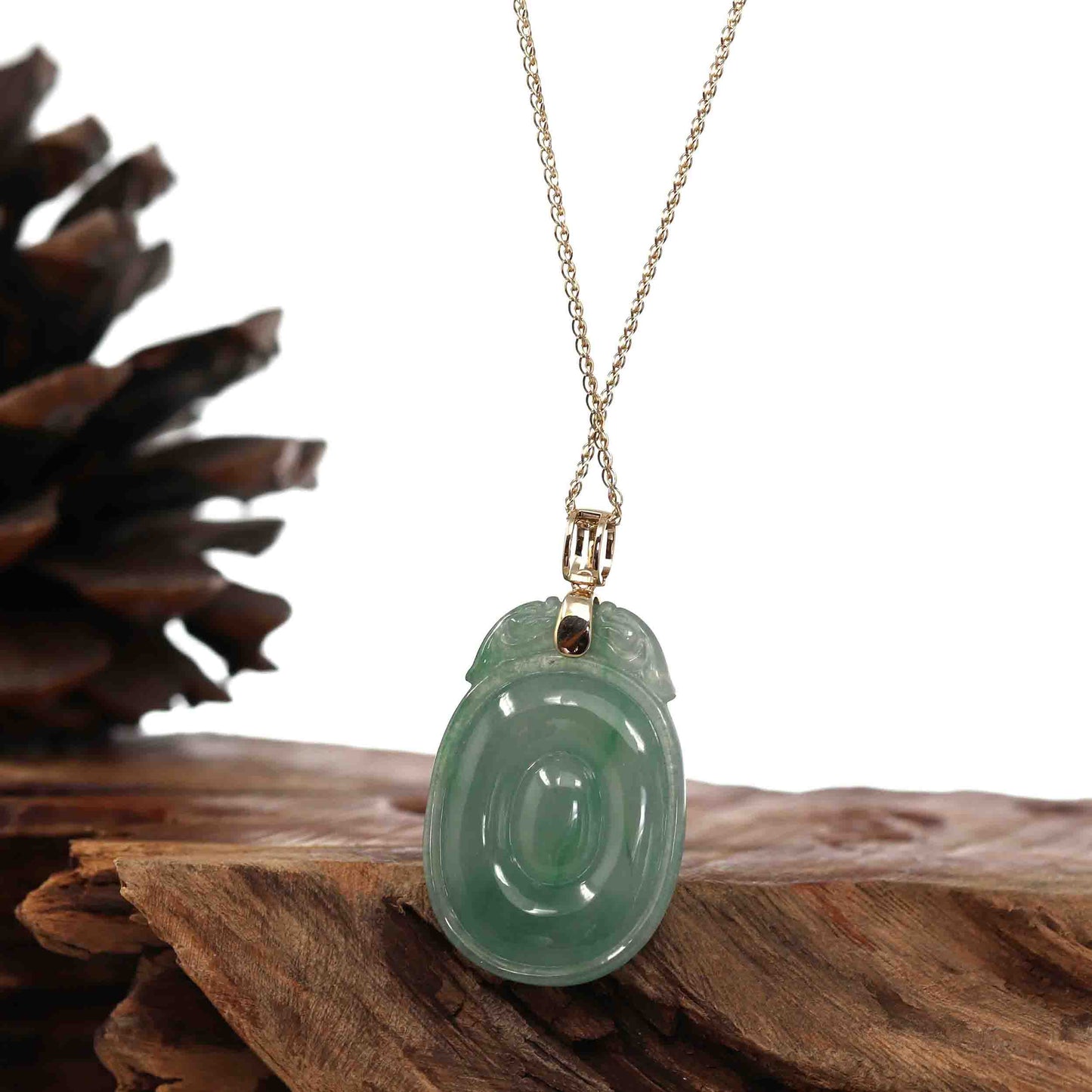 Load image into Gallery viewer, Genuine Green Jadeite Jade Dragon Necklace With VSI Diamond Gold Bail
