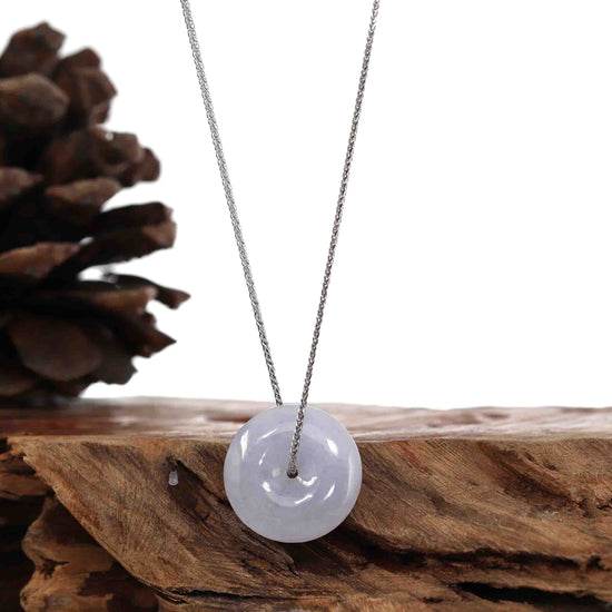 RealJade¨ "Good Luck Button" Necklace Lavender Jadeite Jade Lucky Ping An Kou Necklace