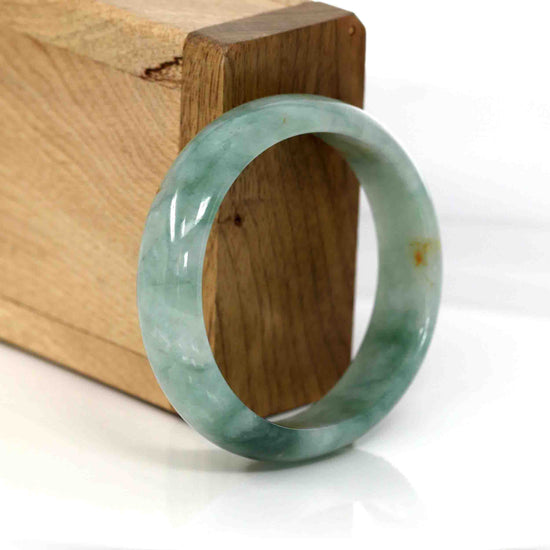 Load image into Gallery viewer, Genuine Burmese Blue-green Jadeite Jade Oval Bangle (52.75 mm) #284
