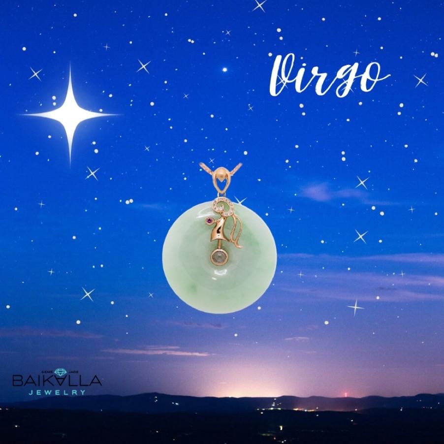 Load image into Gallery viewer, 18k Rose Gold Genuine Jadeite Constellation (Virgo) Necklace Pendant with Diamonds &amp;amp; Ruby
