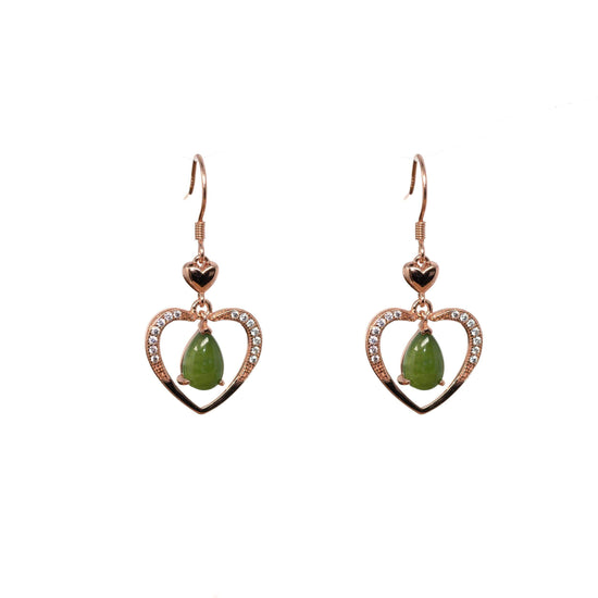 RealJade¨ "Love Earrings" Sterling Silver Genuine Nephrite Green Jade Dangle Earrings With CZ